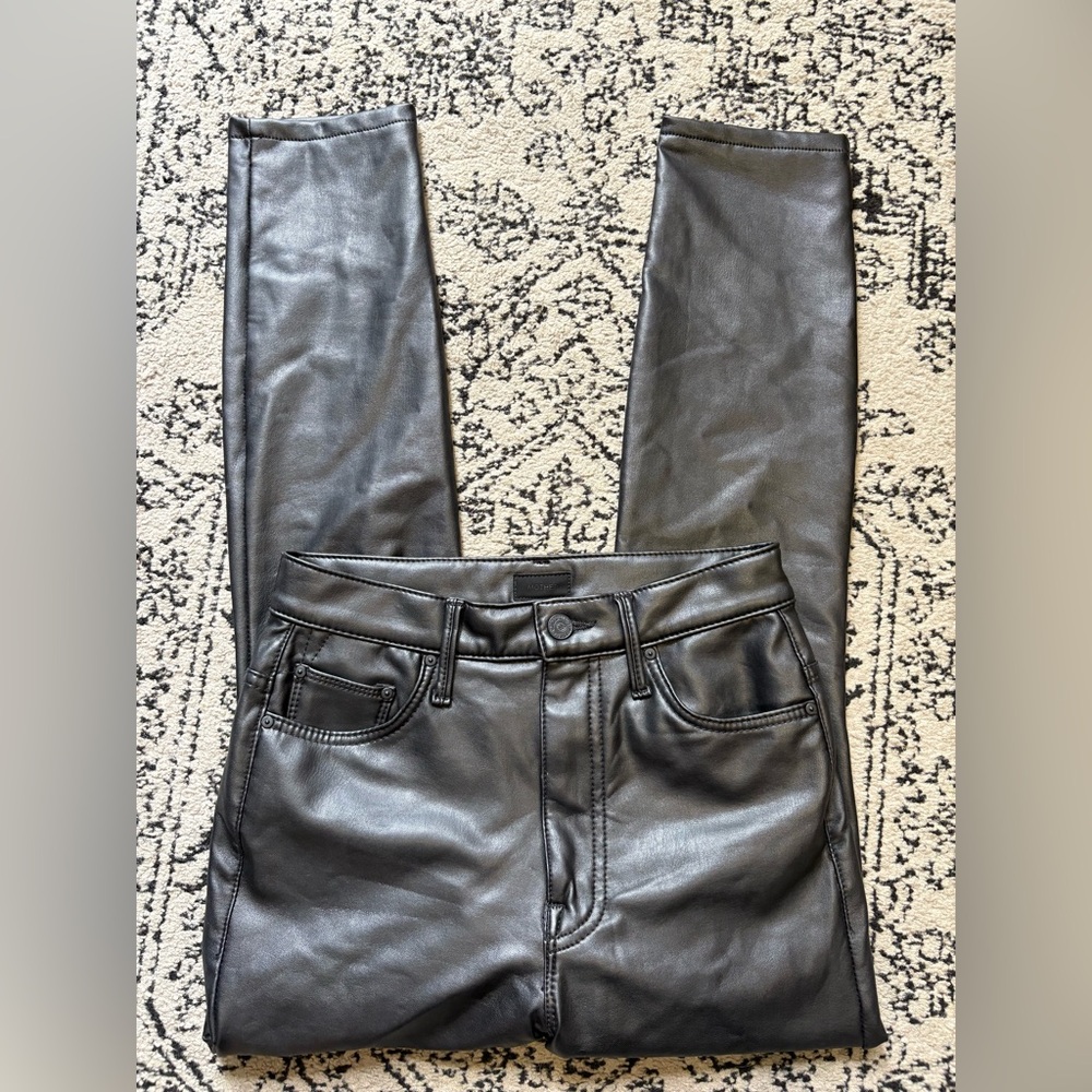 MOTHER The Super Swooner Shiny Black Leather Jeggings